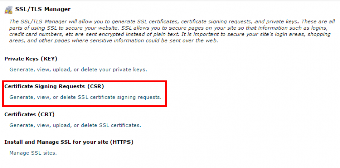 Generate Certificate Signing Requests on cPanel Under SSL/TLS Manager
